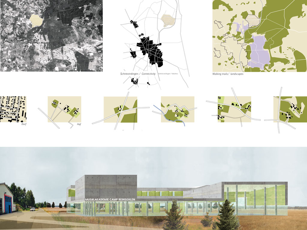 CAMP REINSEHLEN Proposals for a sustainable utilization and conversion of a former British military tank training area were to be developed The complex was conceived as building typology - similar a farms embedding within landscape 7 Complexes find their identity by directly connecting to specific contexts forest alley crossing width row clearing and slope With its distinct