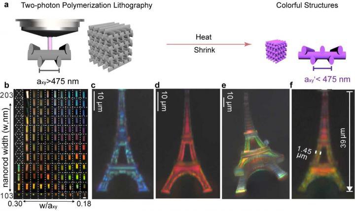 Structural colour printing of 3D microscale objects by shrinking photonic crystals