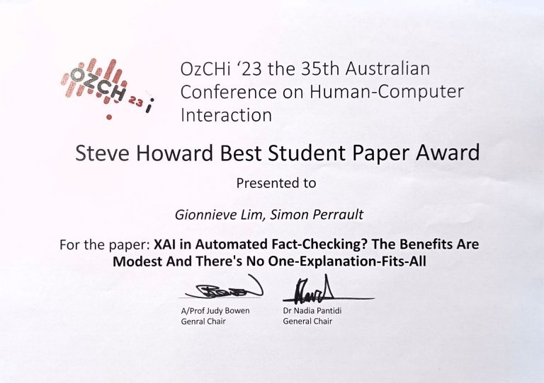 Congratulations to Assistant Professor Simon Perrault and his PhD student Gionnieve Lim for winning the Steve Howard Best Student Paper Award