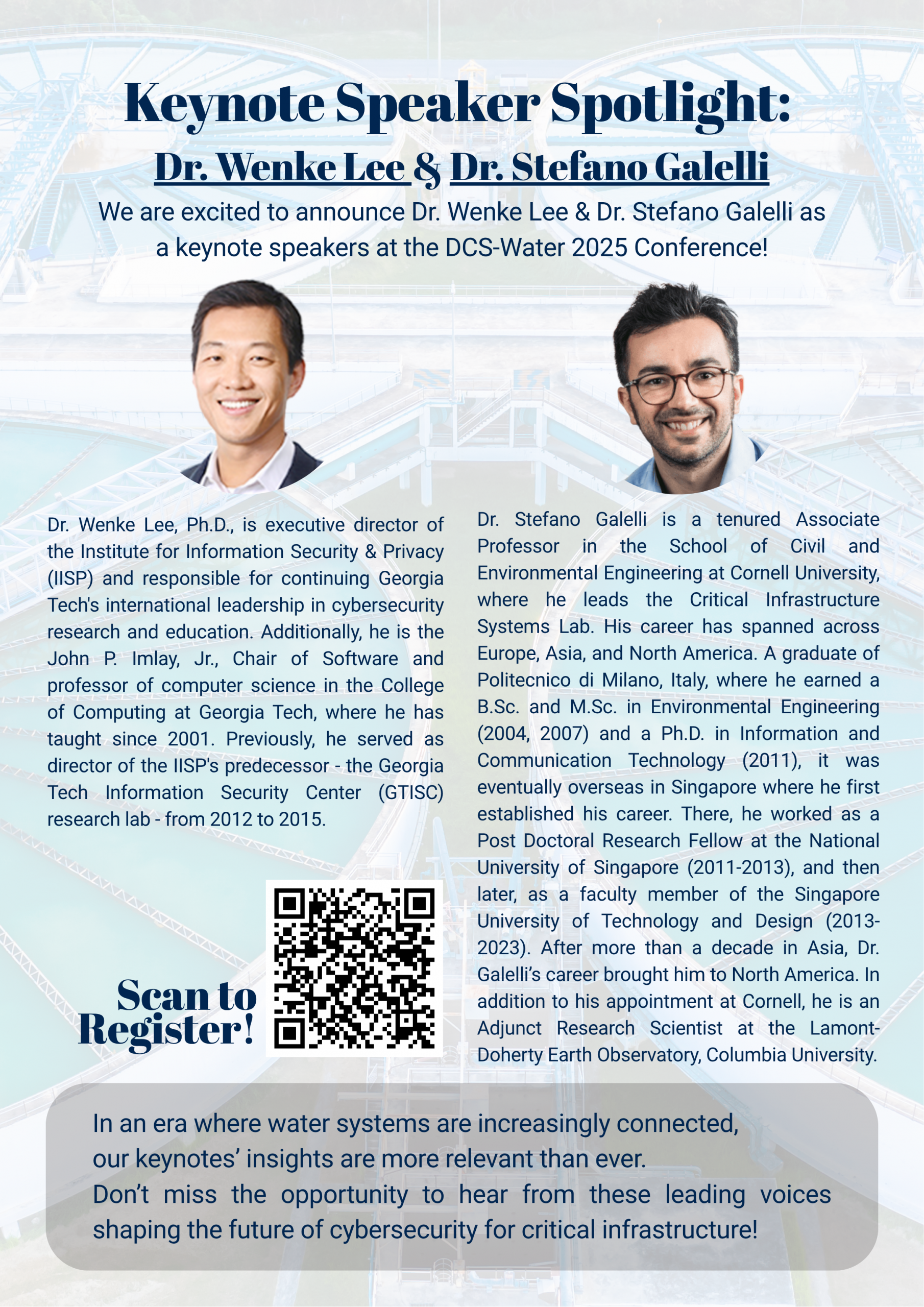 Keynote speaker spotlight poster for the DCS-Water25 Conference