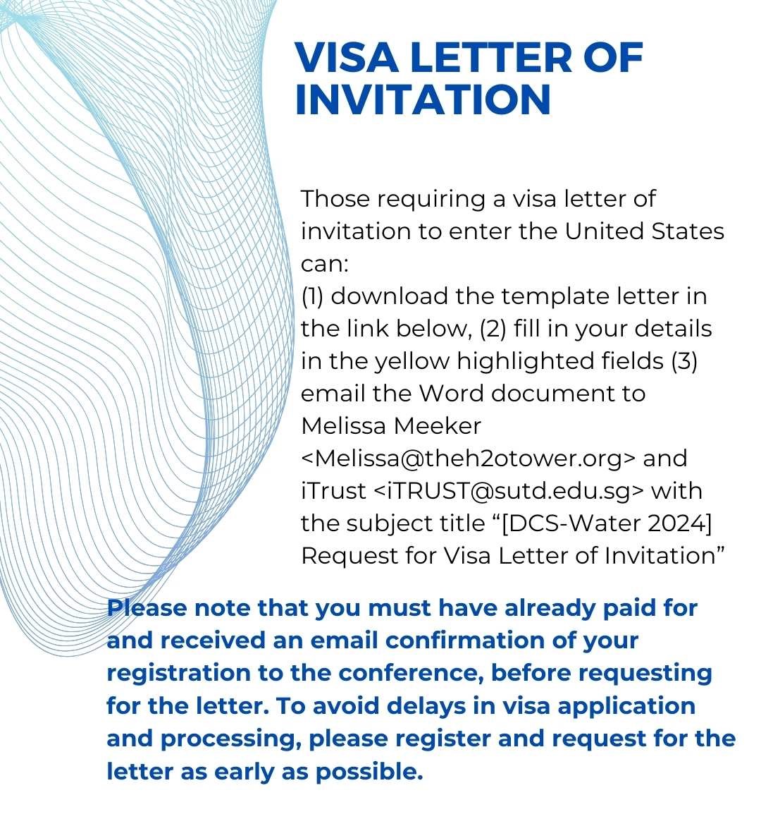 Visa letter of invitation information for the DCS-Water24 Conference