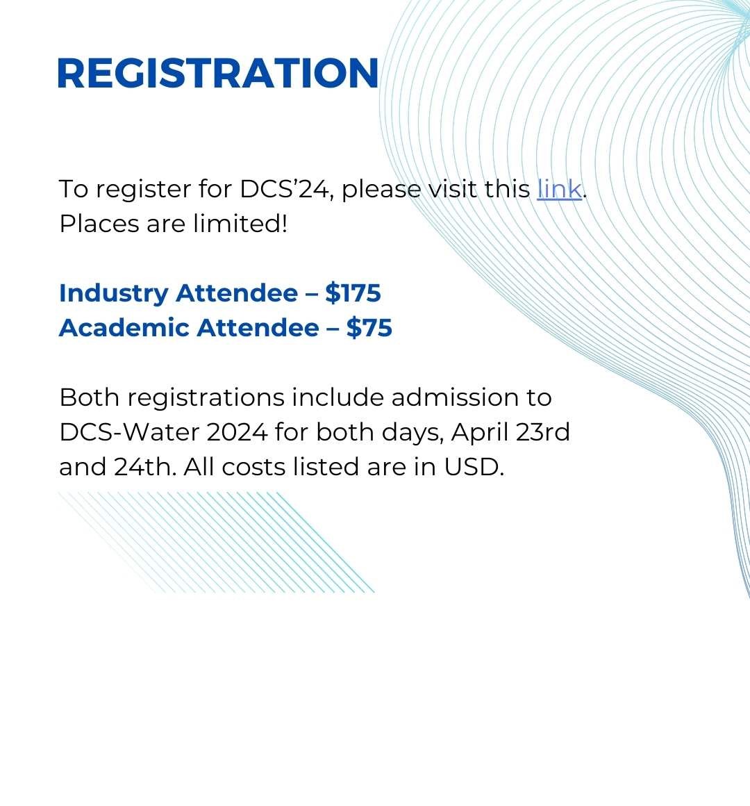 Registration information for the DCS-Water24 Conference