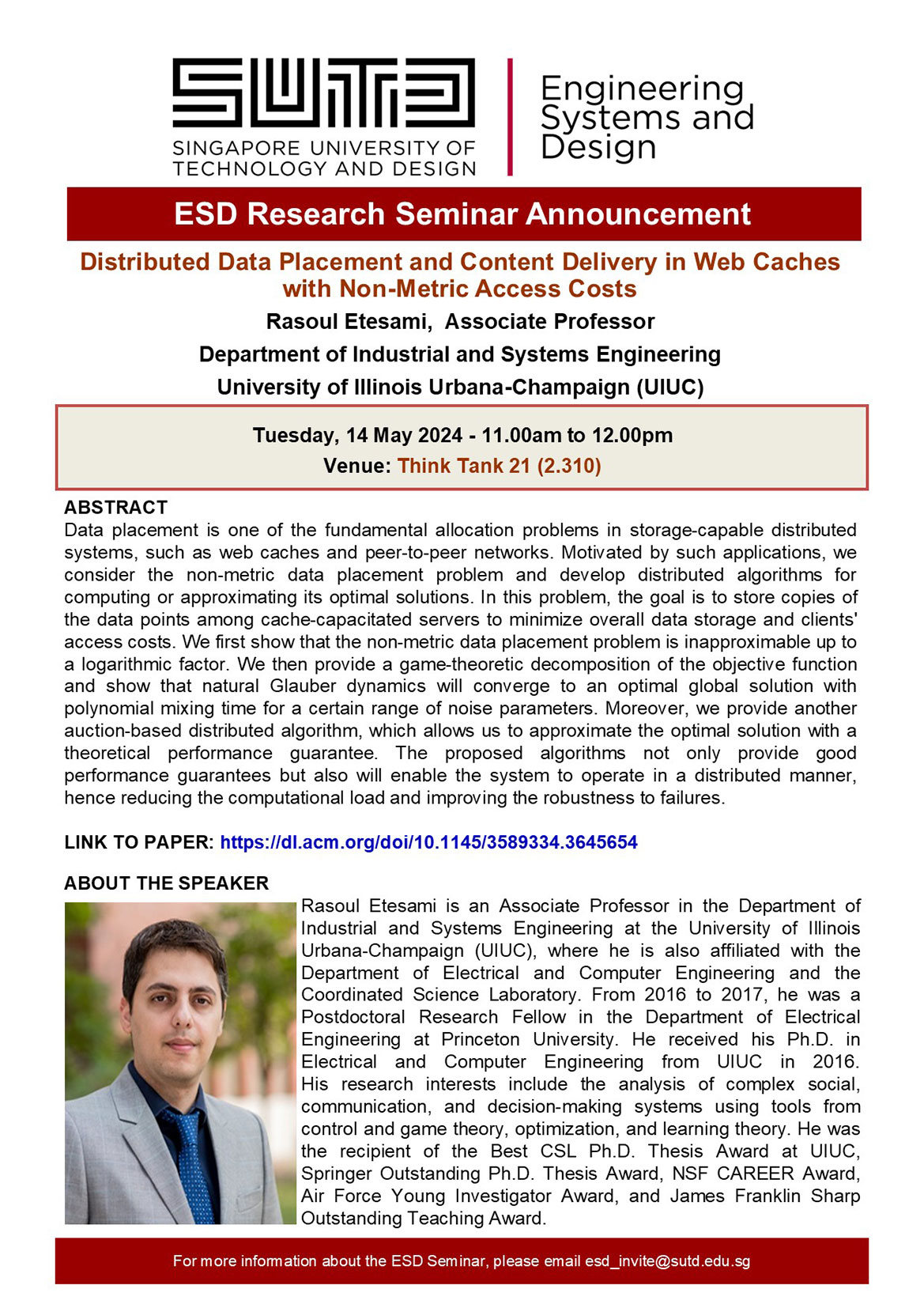 Rasoul Etesami (University of Illinois Urbana-Champaign) - Distributed Data Placement and Content Delivery in Web Caches with Non-Metric Access Costs