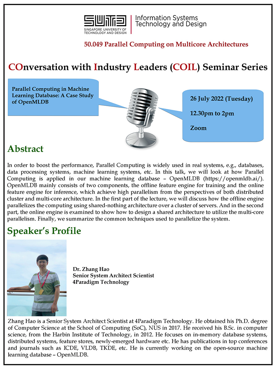 eDM of ISTD COIL Seminar Parallel Computing in Machine Learning Database: A Case Study of OpenMLDB by Zhang Hao