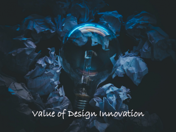 Picture of lightbulb with the text Value of design innovation
