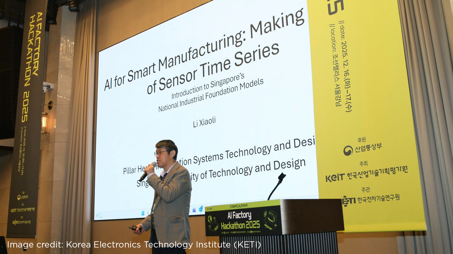 Prof Li Xiaoli speaks at the AI Factory Hackathon 2025 in Seoul